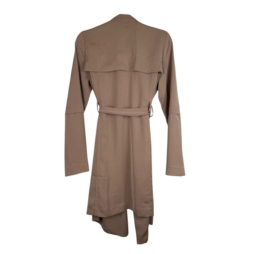 Modern Citizen Tan Light Weight Open Front Trench Coat Tie Front & Pockets - S - Picture 2 of 5